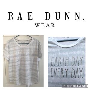 Rae Dunn Baby Blue/White Tshirt. Earth Day Every Day. Size XL. EUC.